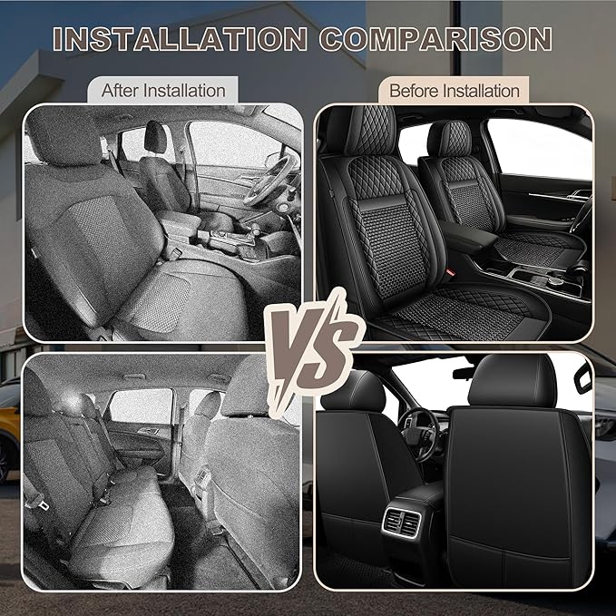 TTX LIGHTING for Chevy Trax 2024-2026 Car Seat Covers, Breathable Ice Silk & Leather Seat Protector, Cool & Anti-Sweat for Long Driving, Airbag Compatible, 2 Front Seats (Black)