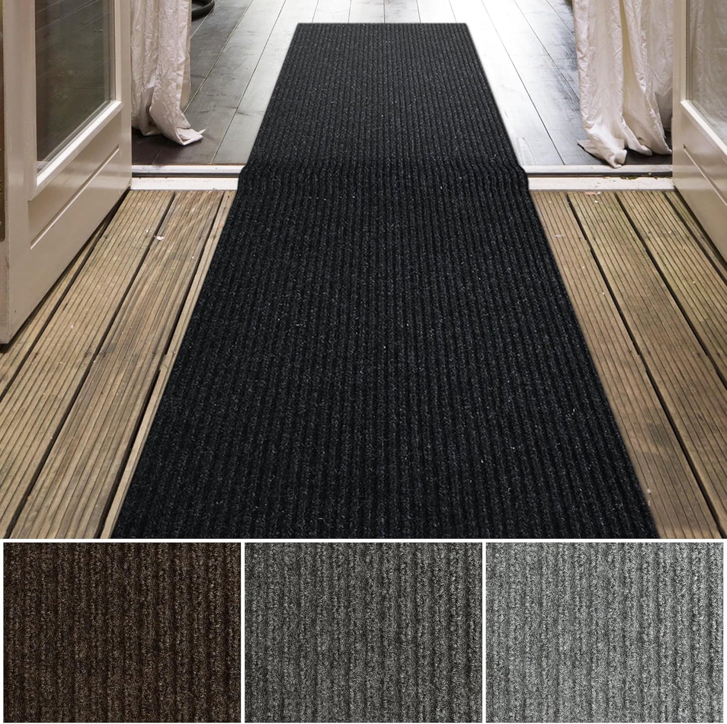 iCustomRug Spartan Weather Warrior Duty Indoor/Outdoor Utility Ribbed in 3ft,4ft,6ft Widths 70 Custom Sizes with Natural Non-Slip Rubber Backing 4'X62' in Black