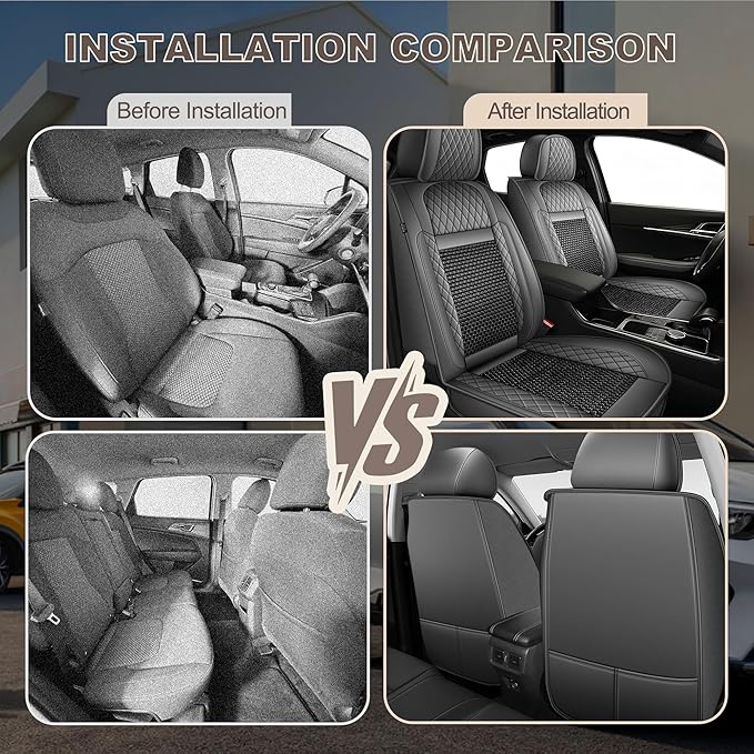 TTX LIGHTING for Kia Forte 2010-2026 Car Seat Covers, Breathable Ice Silk & Leather Seat Protector, Cool & Anti-Sweat for Long Driving, Airbag Compatible, 2 Front Seats (Black&Gray)