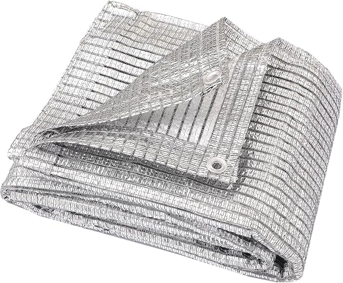 65% Aluminum Foil Shade Cloth with Grommets,20ft x 20ft, Mesh Sun Block Fabric Cover, Canopy, Privacy Screen for Outdoor Patio, Garden, Backyard, Silver