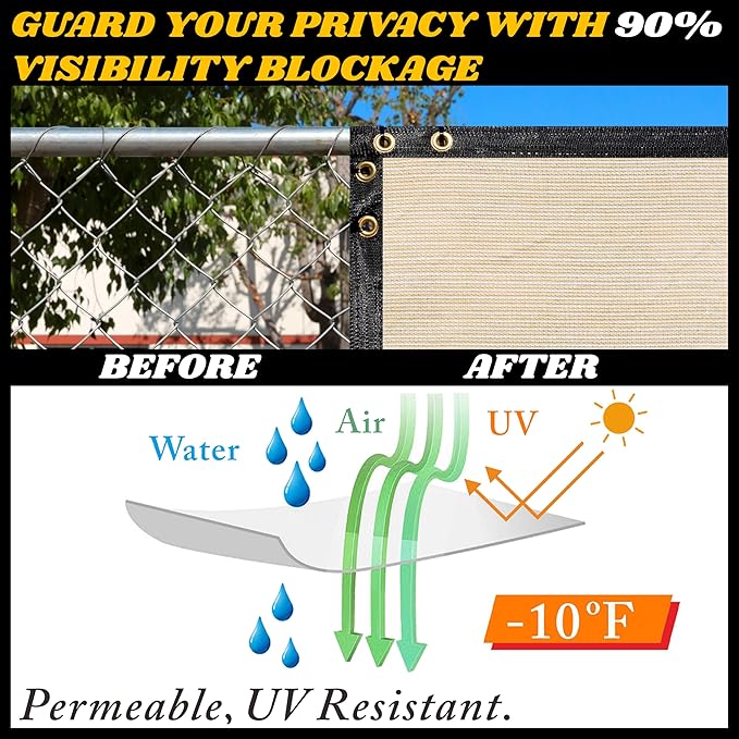 Royal Shade Custom Size 6' x 18' Beige Fence Privacy Screen Windscreen Cover Netting Mesh Fabric Cloth - Cable Zip Ties Included (We Make Custom Size)
