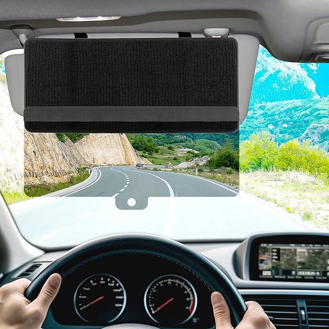 Sun Visor Extender for Car, Upgraded Polarized Car Sun Visor Extender with PC Lens, Velcro Design Convenient Adjustment Position, Filtering Glare, UV Rays for Safe Driving, Universal for Cars, SUV