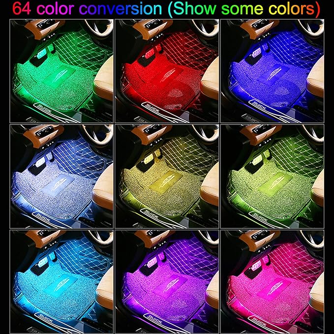 RGB Car Footwell Ambient Lighting Kit 16.7 Millions Colors Sound Active Music Sync APP Control Cigarette Lighter Car Interior Multicolored Footwell Atmosphere Light