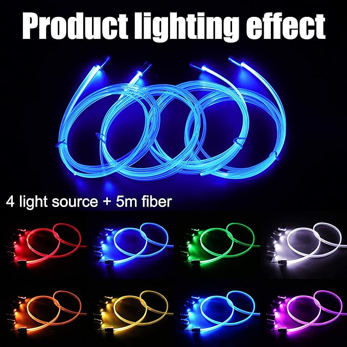 5 m Optic Fiber Car Ambient Lighting Kit Bluetooth App Control + RF Remote Control 64 Colors Multicoloured Music Interior Lighting Kit 12V 1W