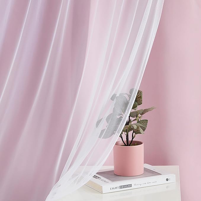 Bujasso Pink Blackout Curtains with Sheer Overlay Mix and Match Double Layer 80% Room Darkening Window Treatment Set for Girls Bedroom Living Room Pink Drapes with Tiebacks Grommet Top 54" Wx63 Lx2