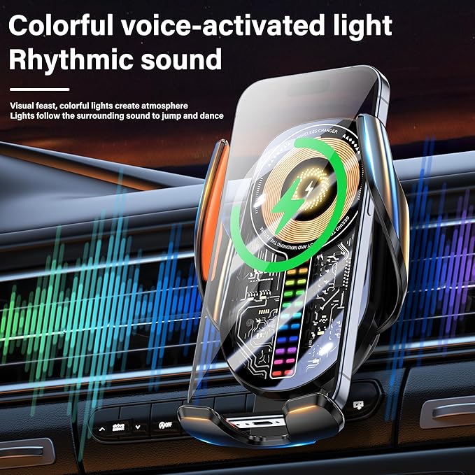 15W Car Phone Holder Wireless Charger - Auto Sensing Clamping 3-Axis Adjustable 360° Rotation Fast Charging Phone Holders for Your Car Vent Clip Slim Design with Unisex for iPhone Android Samsung