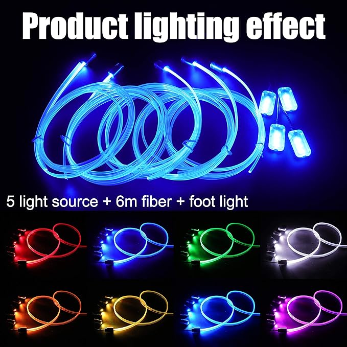 6 m Optic Fiber Car Ambient Footwell Lighting Kit Bluetooth App Control 64 Colors Multicoloured Music Interior Lighting Kit 12V 1W
