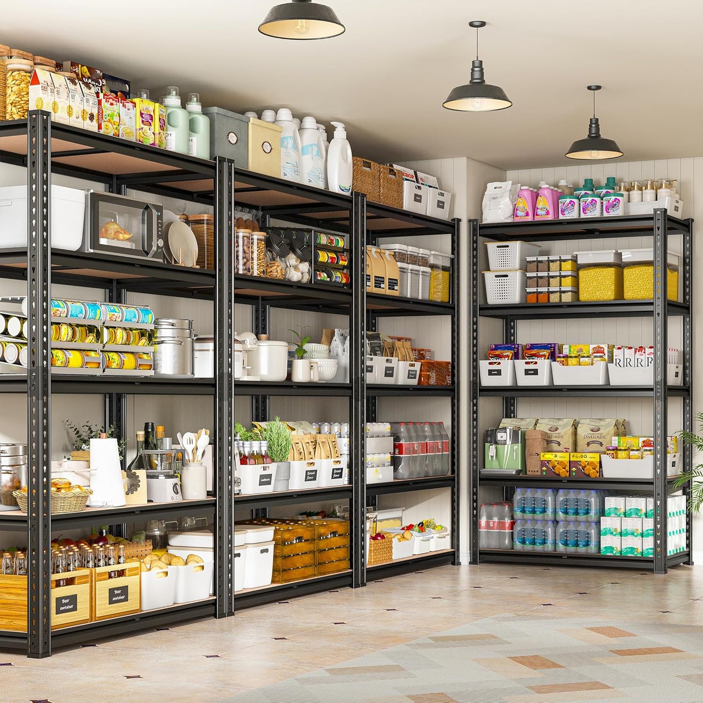 REIBII 2020LBS Storage Shelves 5 Tier Garage Shelving Heavy Duty, Adjustable Metal Shelving Unit, Garage Shelves for Basement, Warehouse, Pantry, 72" H x 35.55" W x 16" D, Black, 4 Pack