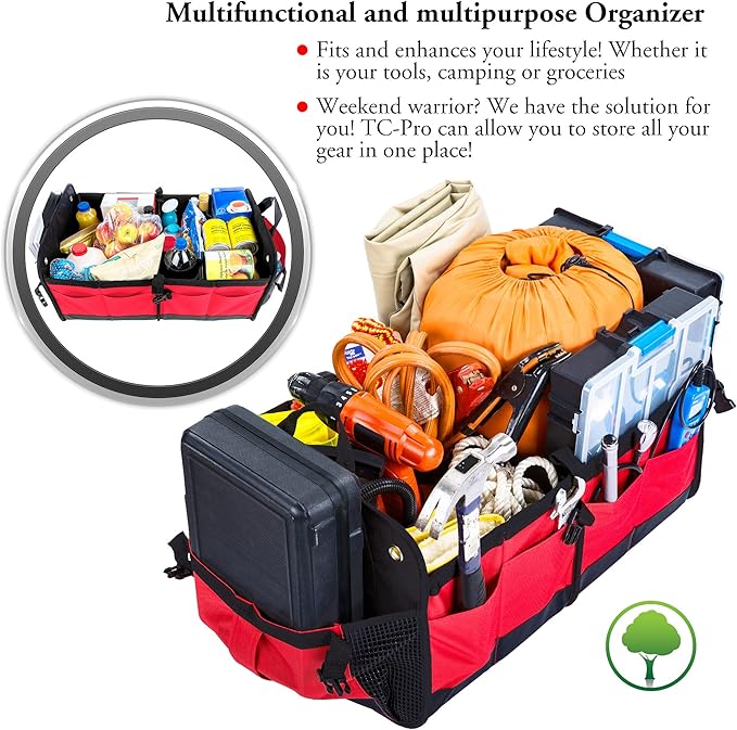 TRUNKCRATEPRO Save 15 per cent off bundle of 2 Collapsible Multi-Compartment Trunk Organizer Multi-Compartment storage for men and women (Black and Red)