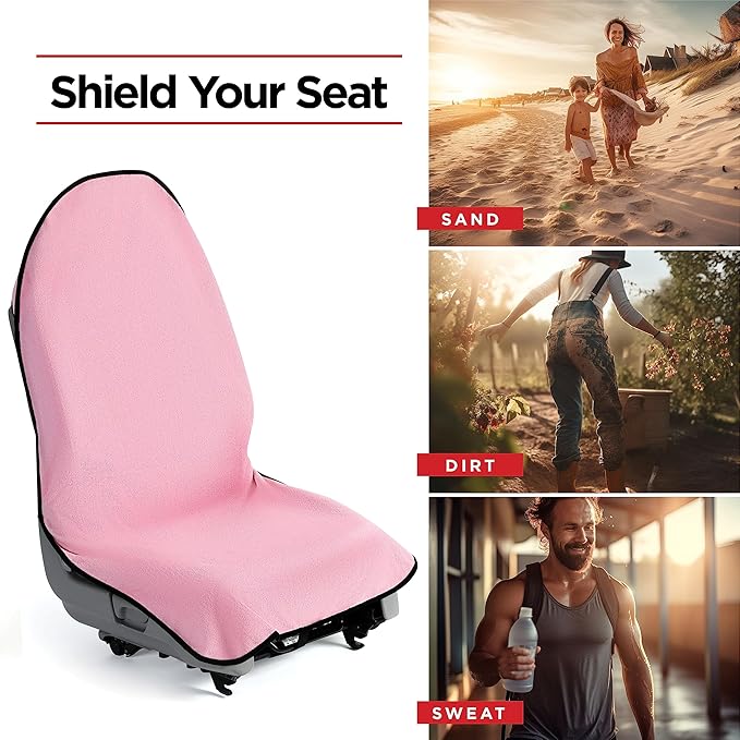 lebogner Car Seat Towel Cover for Post Gym Workout, Running, Swimming, and Hiking, 2 Pack Universal Fit Anti-Slip Waterproof Sweating Bucket Seat Protector for Cars, SUVs and Trucks, Pink