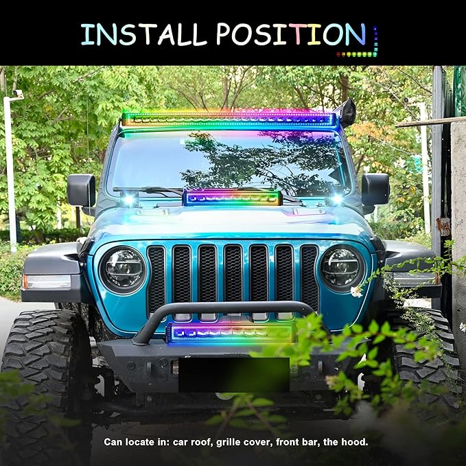 22" Curved RGB LED Light Bar 2X 4 Flood LED Pods with Chasing RGB Halo 16 Solid Colors Offroad Driving Fog Lights with Switch Wiring Harness