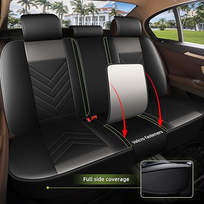 AOMSAZTO Car Seat Cover for Chevrolet Chevy Tahoe 2011-2025 2026 Full Set, Leather Car Seat Protector Waterproof, Non Slip Car Seat Cushion, Interior Seat Covers Automotive Accessories - Black&Grey