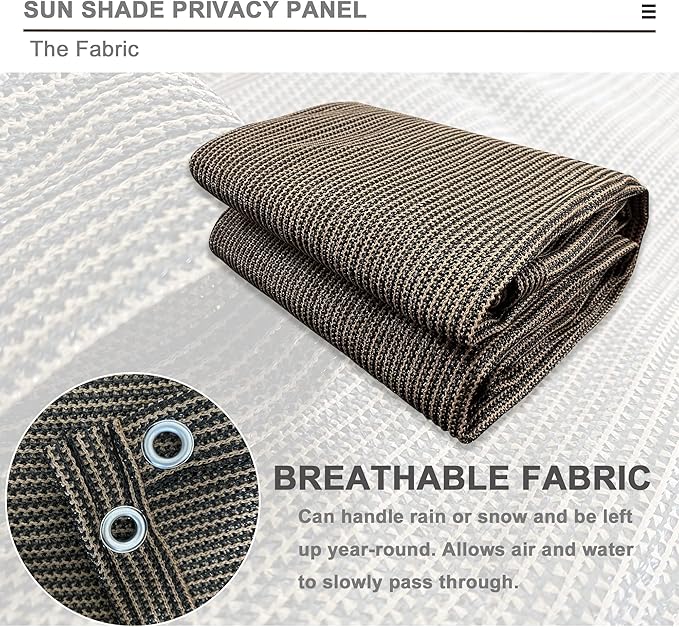 Sun Shade Privacy Panel with Grommets on 4 Sides for Patio, Awning, Window Cover, Pergola or Gazebo (Mocha Brown, 8' x 8')