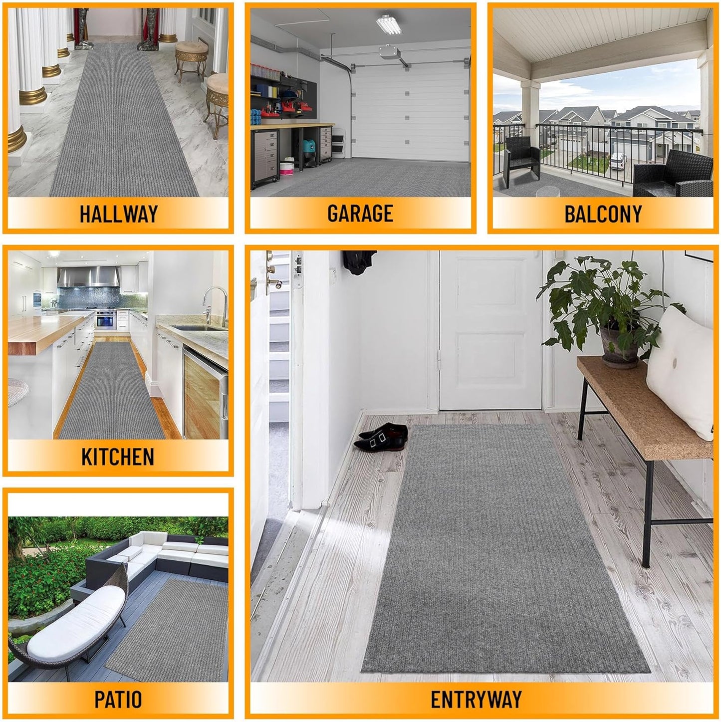 Ottomanson 2' x 9' Hallway Runner with Scraper Pile - Extra Durable Non-Slip Rug Mat for Indoor & Outdoor Use - Ideal for Kitchen, Entryway, Patio & Garage - High-Traffic Carpet, Gray