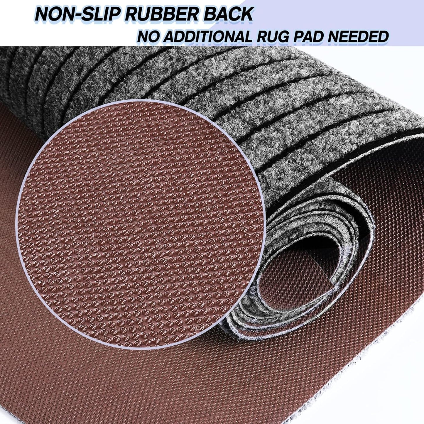 Custom Size Backed Non-Slip Area Rugs Runner, Easy Clean, Waterproof Runner Rugs for Hallway Entryway, Kitchen, Laundry, 3FT x 46FT, Gray Stripe