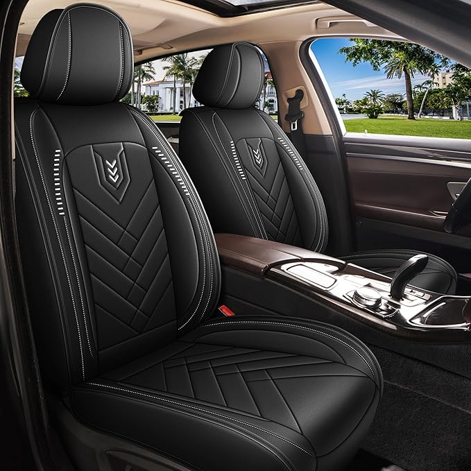 AOMSAZTO Front Seat Covers Fit for Nissan Rogue Sport 2017-2022 Waterproof Faux Leather Car Seat Cover Compatible with Airbag(2PCS Front, Black)