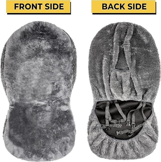 ZONETECH Sheepskin Seat Covers Fuzzy Car Seat Covers Grey Australian Merino Wool Fluffy Fur Auto Accessories All Season Protection for Your Seats Universal Fits Most Car SUV Airbag Compatible 2- Pack