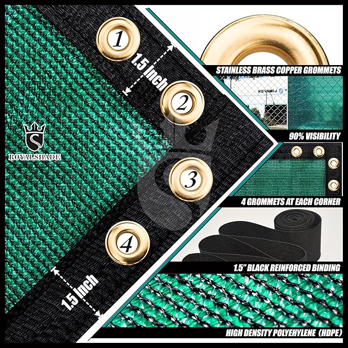 Royal Shade Custom Size 6' x 42' Green Fence Privacy Screen Windscreen Cover Netting Mesh Fabric Cloth - Cable Zip Ties Included (We Make Custom Size)