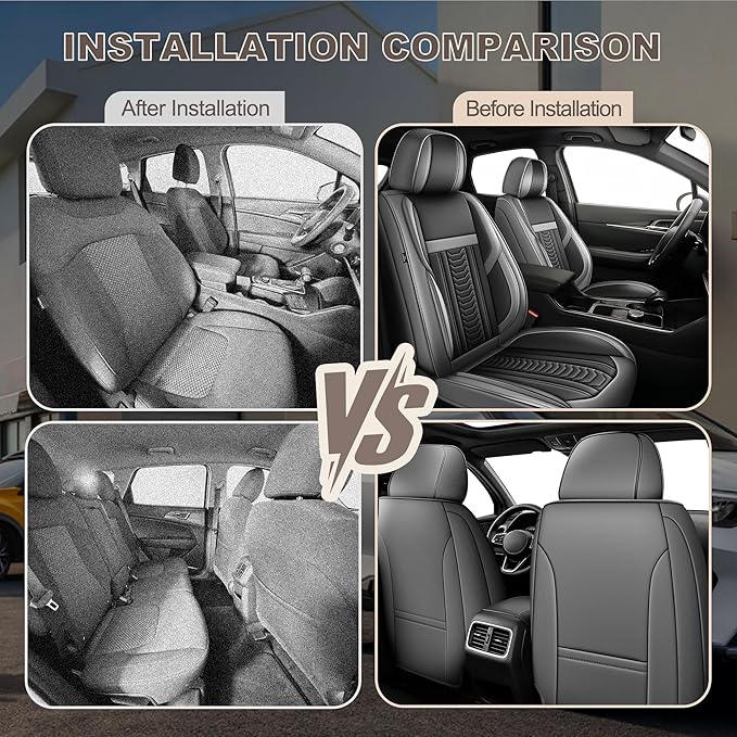 TTX LIGHTING for Chevy Malibu 2009-2026 Seat Covers: Waterproof Leather Seat Protector with Airbag Compatible (2 Front Seats,Black&Gray)