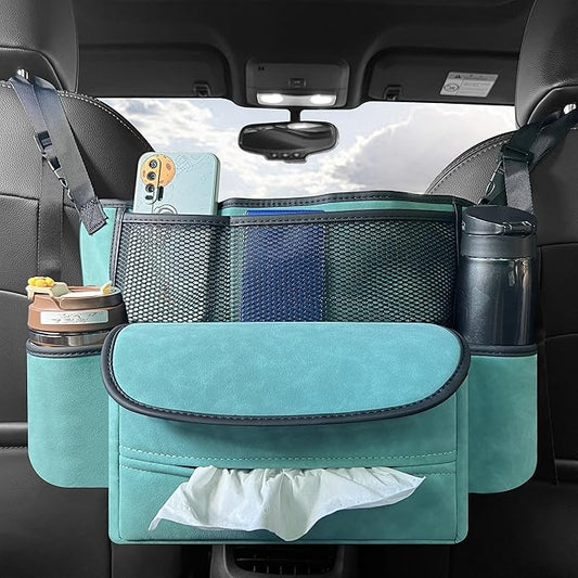 JEYODA Car Suede Seat Organizer High-capacity Seat Back Pouch Central Storage for Pickup SUVs Double-sided Tissue Storage Handbag Holder Car Accessories (Blue)