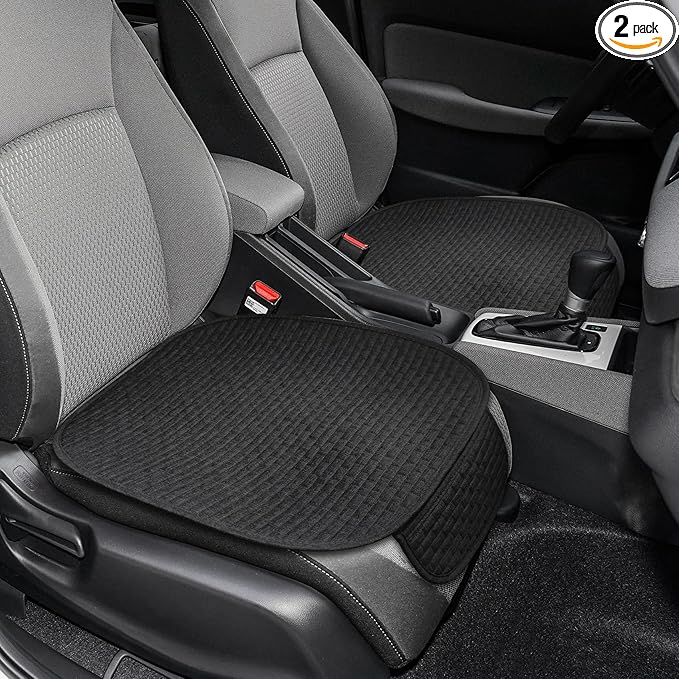 2PCS Car Seat Bottom Cover Pad, Car Seat Mat, Driver Cushion with Comfort Memory Foam & Non-Slip Rubber Bottom, Vehicle Accessories Breathable Seat Protector Mat for Auto Office Home (Black)