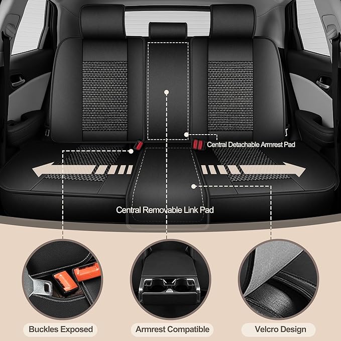 TTX LIGHTING for Nissan Juke S/SV/SL 2011-2017 Car Seat Covers, Breathable Ice Silk & Leather Seat Protector, Cool & Anti-Sweat for Long Driving, Airbag Compatible, 5 Seats Full Set (Black)