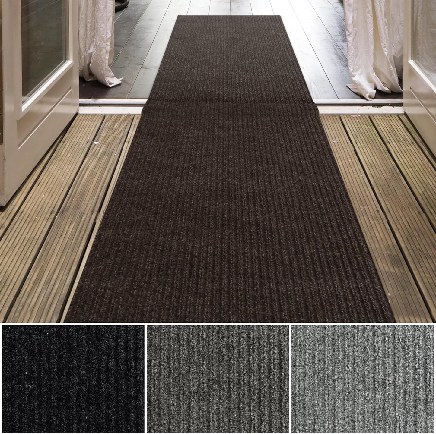 iCustomRug Spartan Weather Warrior Indoor/Outdoor Utility Ribbed Carpet Runner with Non-Slip Thermoplastic Rubber Backing, 6ft X 34ft in Brown