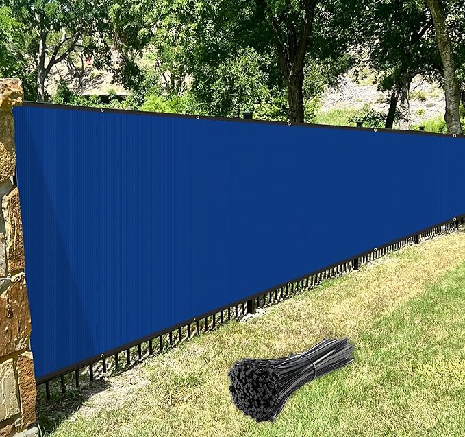 Windscreen4less Privacy Fence Screen Heavy Duty Windscreen Fencing Mesh Fabric Shade Net Cover with Brass Grommtes for Outdoor Wall Garden Yard Pool Deck, 8'x204' Blue
