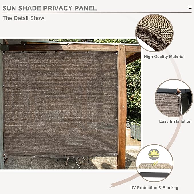 Sun Shade Privacy Panel with Grommets on 4 Sides for Patio, Awning, Window Cover, Pergola or Gazebo (Mocha Brown, 8' x 8')