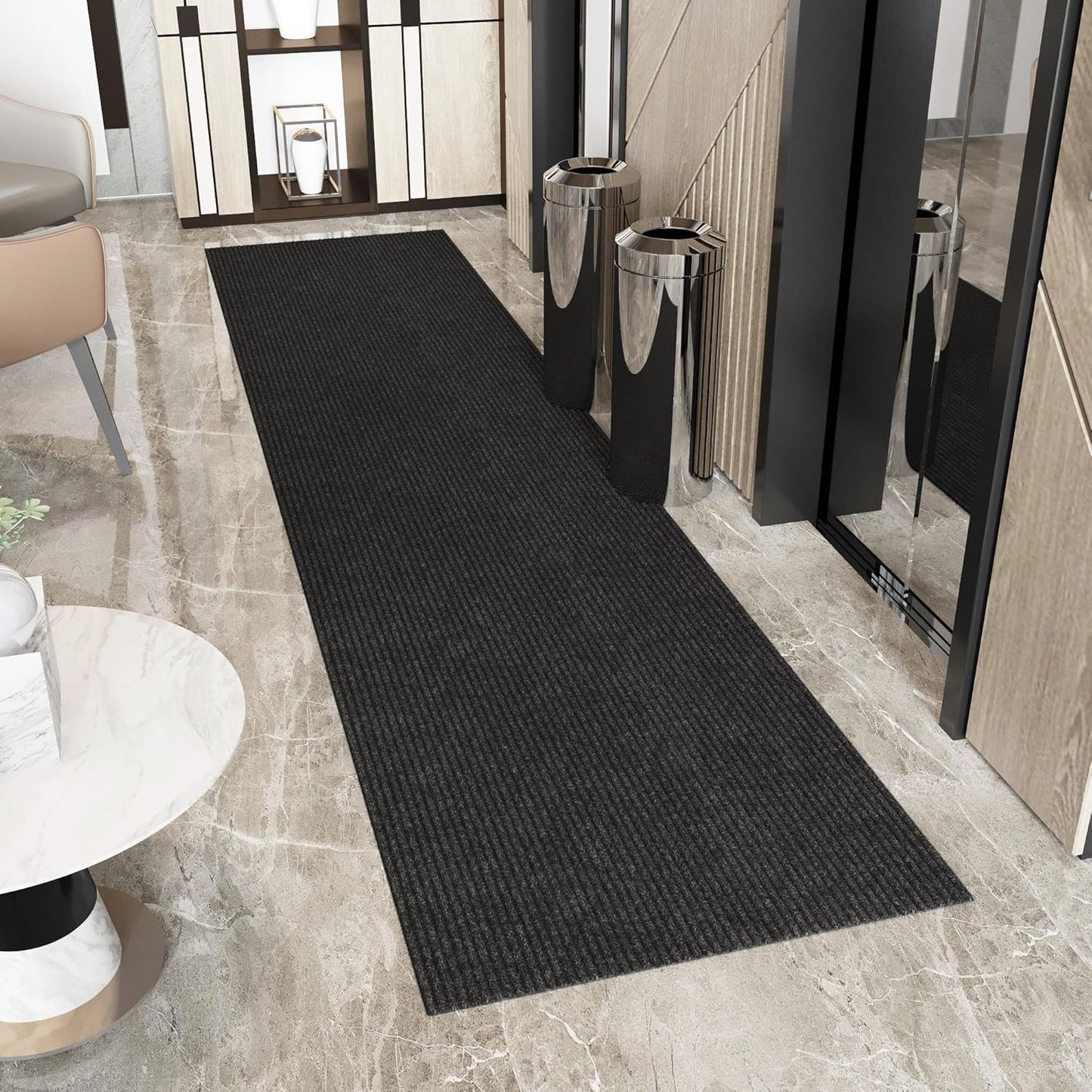 Ottomanson 2'7" x 27' Hallway Runner with Scraper Pile - Extra Durable Non-Slip Rug Mat for Indoor & Outdoor Use - Ideal for Kitchen, Entryway & Garage - High-Traffic Carpet, Black