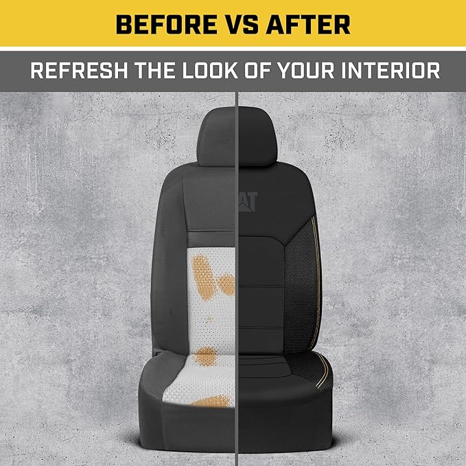 Cat FlexHybrid Car Seat Covers, Black Premium Faux Leather + Mesh Seat Covers for Cars Trucks SUV, Universal Fit Car Seat Covers Front Seats Only, Automotive Interior Covers, Ideal Truck Seat Covers