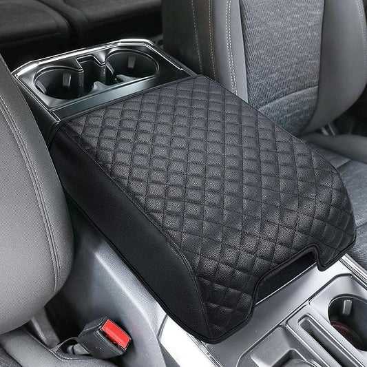 JOYTUTUS Center Console Cover Compatible with 2015-2020 Ford F150, 2017-2022 F250 F350 F450, 2018-2024 Ford Expedition, Leather Armrest Cover Center Console Cushion (Bucket Seat Only)