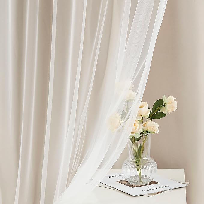 Bujasso Beige 80% Blackout Curtains with Sheer Overlay Mix and Match Double Layer Thermal Insulated Window Panels 95 inch for Living Room Bedroom Beige Drapes with Tiebacks Grommet Top 37" Wx95 Lx2