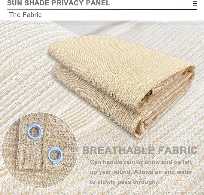 Sun Shade Privacy Panel with Grommets on 4 Sides for Patio, Awning, Window Cover, Pergola or Gazebo (Banha Beige, 8' x 8')