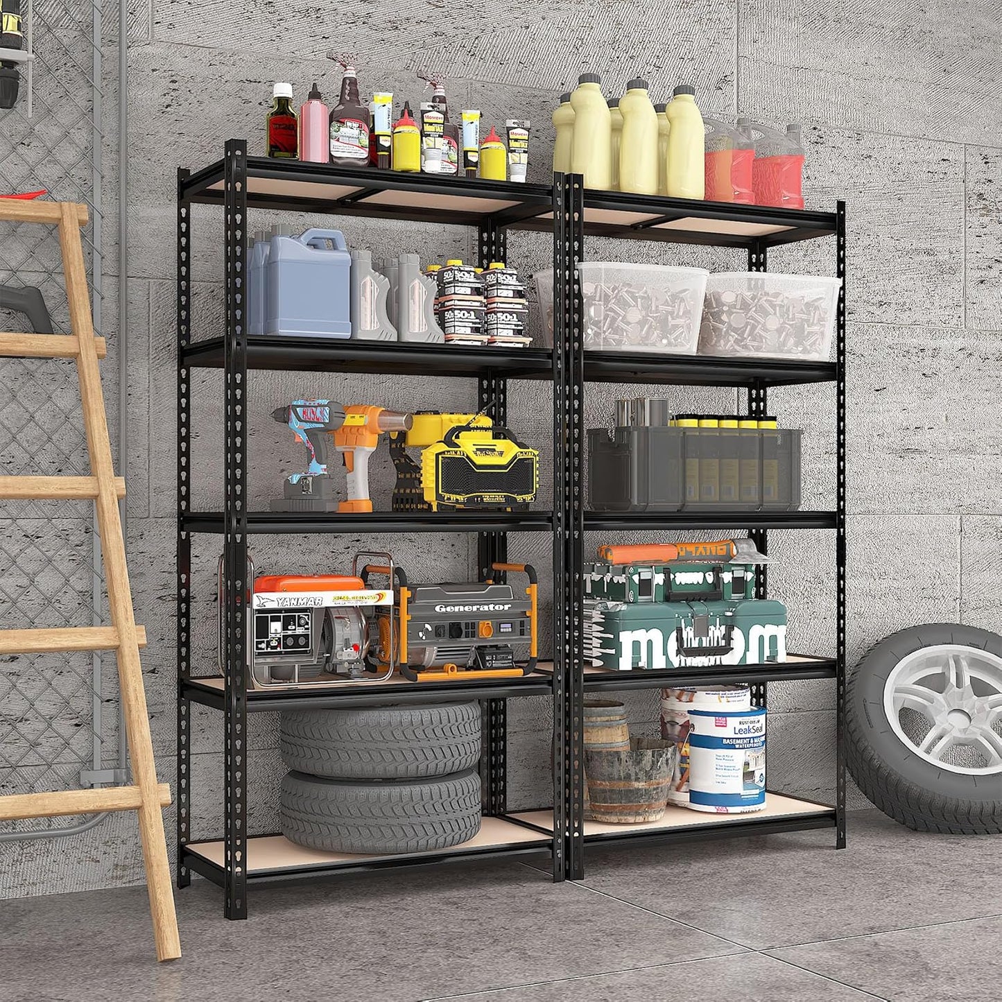 2 Pack 5 Tier Garage Shelving Unit, 72" H x 35.55" W x 16" D Metal Storage Shelves Heavy Duty, Adjustable Garage Storage Utility Rack for Kitchen Pantry Basement Bathroom Closet