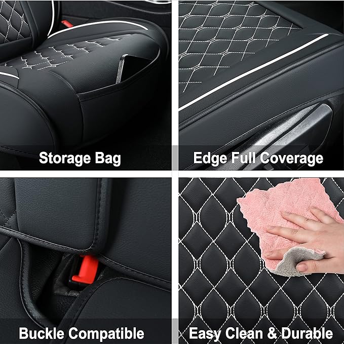 Car Seat Covers Full Set,Universal Fit for Most Cars,SUV,Sedans and Pick-up Trucks,Automotive Vehicle Faux Leather Cushion Covers for 5 Passenger Cars(Full Set,Black/White)