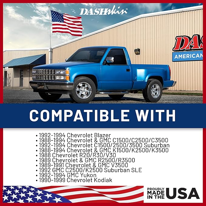 DashSkin Dash Cover Compatible with 1988-1994 C1500 C2500 C3500 K1500 K2500 K3500 Silverado Sierra Tahoe Yukon Suburban in Red - Hard Molded Plastic Dashboard Cap