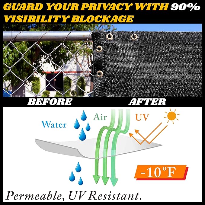 Royal Shade Custom Size 5' x 88' Black Fence Privacy Screen Windscreen Cover Netting Mesh Fabric Cloth - Cable Zip Ties Included (We Make Custom Size)
