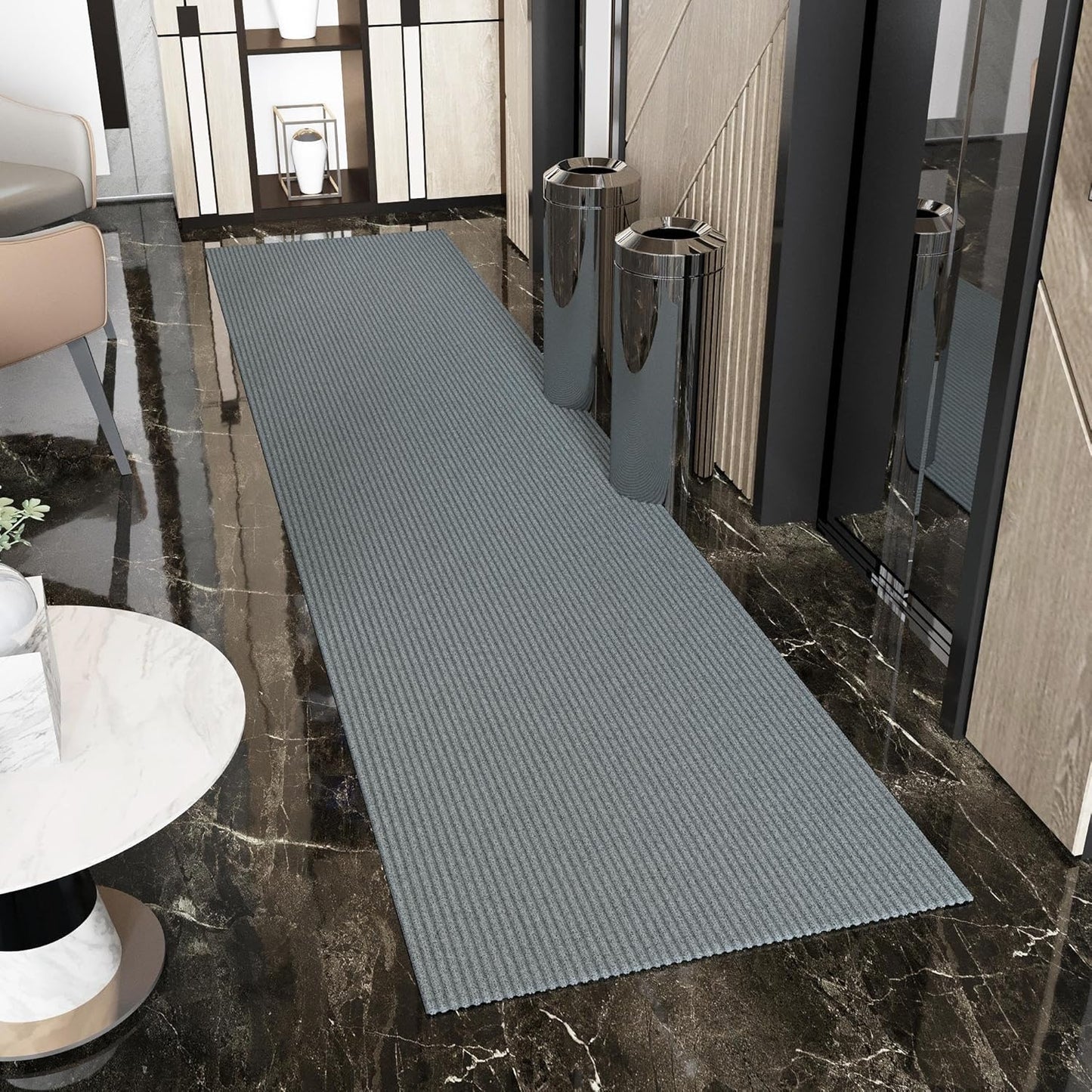 Ottomanson 2'7" x 17' Hallway Runner with Scraper Pile - Extra Durable Non-Slip Rug Mat for Indoor & Outdoor Use - Ideal for Kitchen, Entryway & Garage - High-Traffic Carpet, Gray