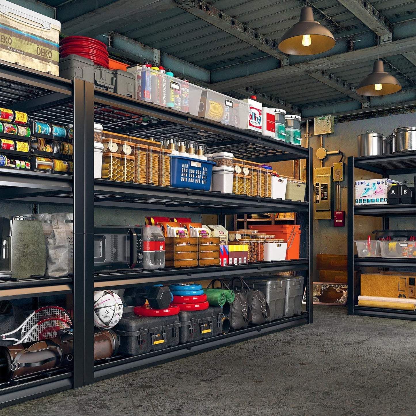 REIBII 60" W Garage Shelving Heavy Duty 2500LBS Storage Shelves 4-Tier Garage Shelves, Adjustable Metal Shelving for Warehouse, Pantry, Kitchen, Commercial, 60" W*60" H*24" D, 2 Pack