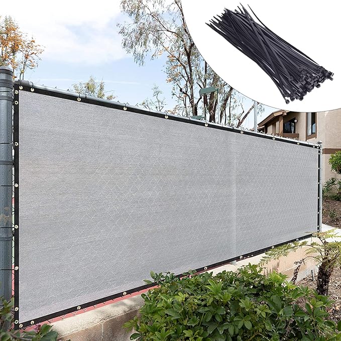Royal Shade Custom Size 6' x 184' Grey Fence Privacy Screen Windscreen Cover Netting Mesh Fabric Cloth - Cable Zip Ties Included (We Make Custom Size)