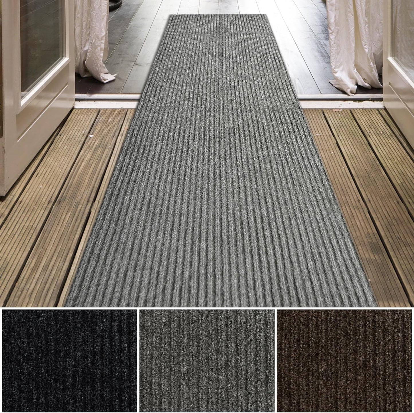 iCustomRug Spartan Weather Warrior Indoor/Outdoor Utility Ribbed Carpet Runner with Non-Slip Thermoplastic Rubber Backing, 3ft X 50ft in Grey