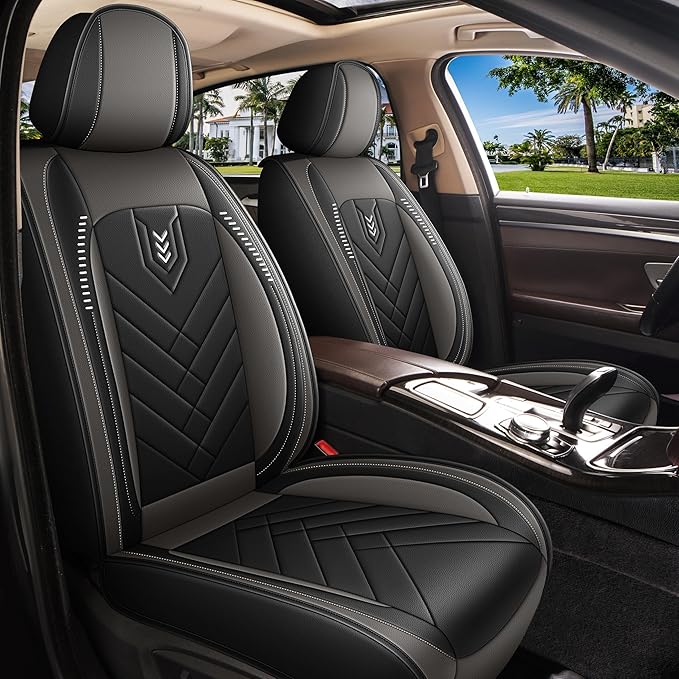 AOMSAZTO Car Seat Cover for Chevrolet Chevy Trax 2024 2025 2026 Front Set, Leather Car Seat Protector Waterproof, Non Slip Car Seat Cushion, Interior Seat Covers Automotive Accessories - Black&Grey