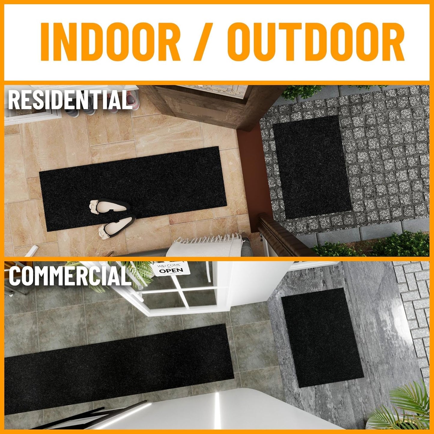Ottomanson 3'11" x 24' Hallway Runner with Scraper Pile - Extra Durable Non-Slip Rug Mat for Indoor & Outdoor Use - Ideal for Kitchen, Entryway & Garage - High-Traffic Carpet, Black