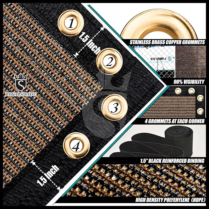 Royal Shade Custom Size 5' x 165' Brown Fence Privacy Screen Windscreen Cover Netting Mesh Fabric Cloth - Cable Zip Ties Included (We Make Custom Size)