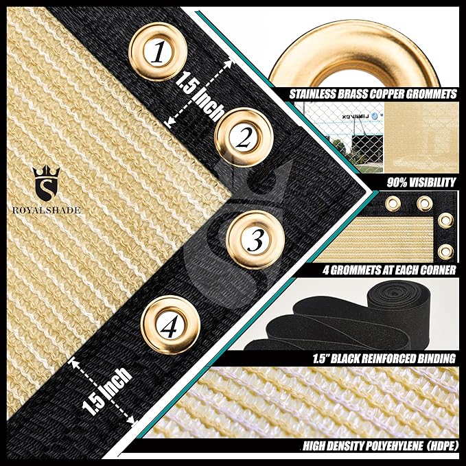 Royal Shade Custom Size 5' x 15' Beige Fence Privacy Screen Windscreen Cover Netting Mesh Fabric Cloth - Cable Zip Ties Included (We Make Custom Size)