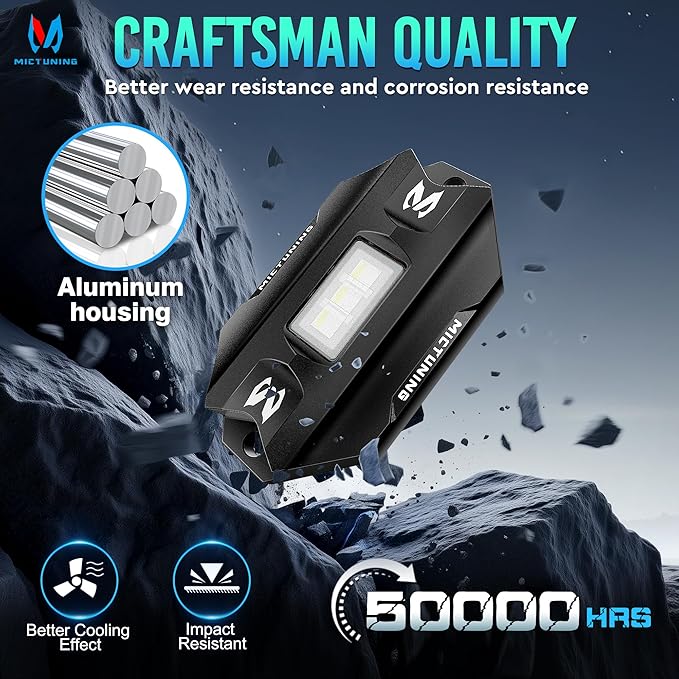 MICTUNING C1 8 Pods RGBW LED Rock Lights - Multicolor Underglow Neon Light Kit with Bluetooth Controller, Music Mode