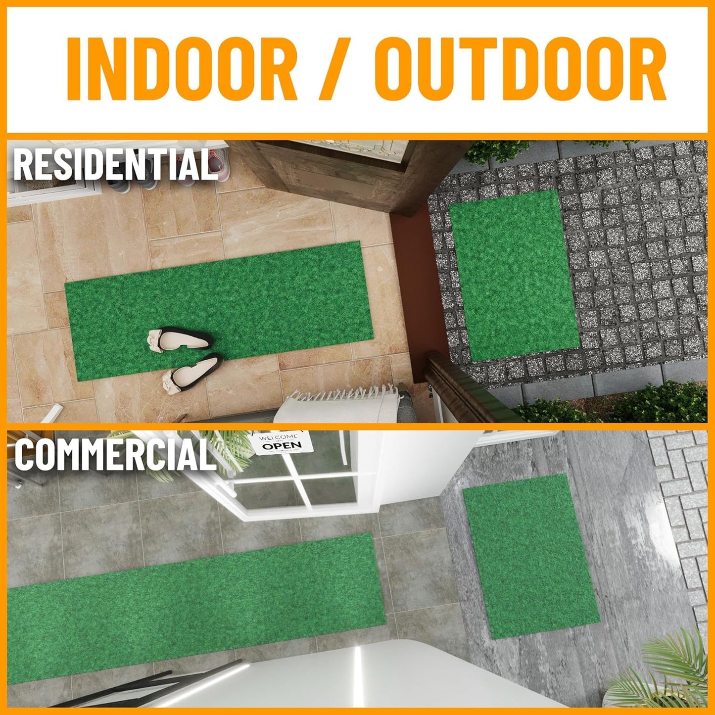 Ottomanson 6'6" x 13' Mud Mat Area Rug Scraper Carpet - Non-Slip, Dirt Trapping for Indoor & Outdoor Use - Ideal for Entryway, Garage, Kitchen, Patio & High-Traffic Areas, Green