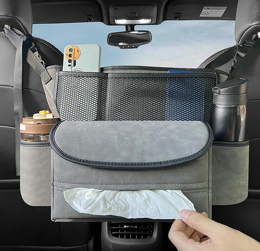 JEYODA Car Suede Seat Organizer High-capacity Seat Back Pouch Central Storage for Pickup SUVs Double-sided Tissue Storage Handbag Holder Car Accessories (Grey)