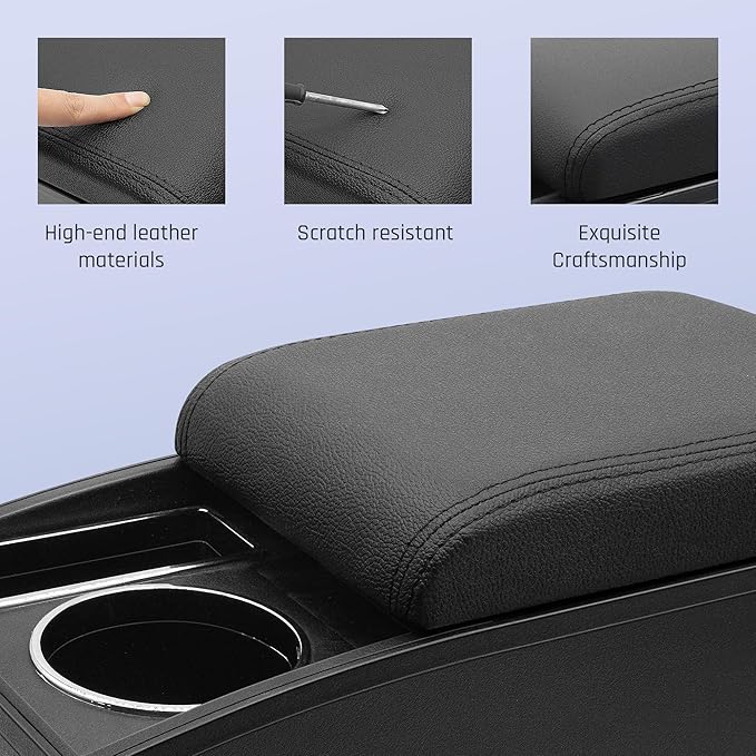 Car Armrest Box for Nissan Almera Versa 2012-2019 Auto Accessories Center Console Leather Arm Rest Double-Layer Storage Space with Cup Holder (Black Thread)